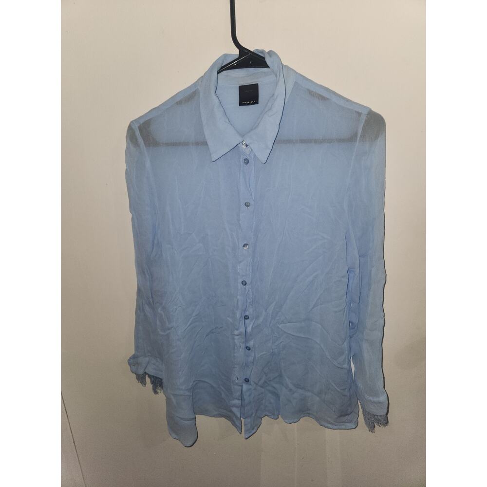 Pinko italy blue sheer viscose blouse shirt lace 10  L